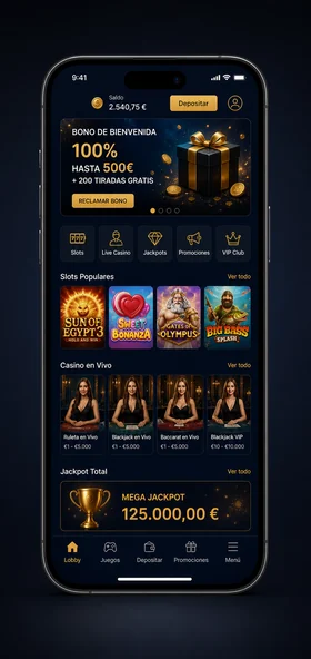 Pantalla app GoldenPark Casino con ruleta y tragaperras